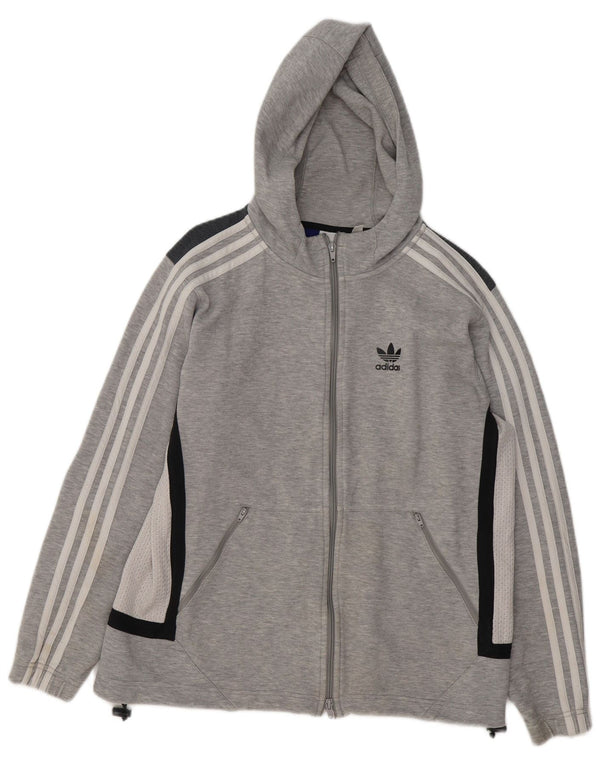 Adidas Mens Loose Fit Zip Hoodie Sweater Small Grey Colourblock Polyester