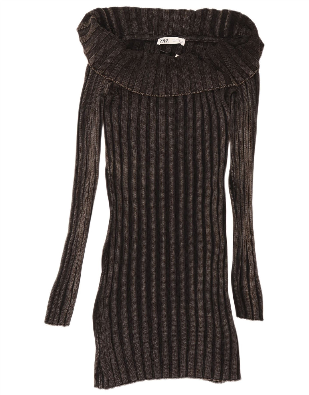 ZARA Womens Long Sleeve Jumper Dress UK 14 Large Black Cotton