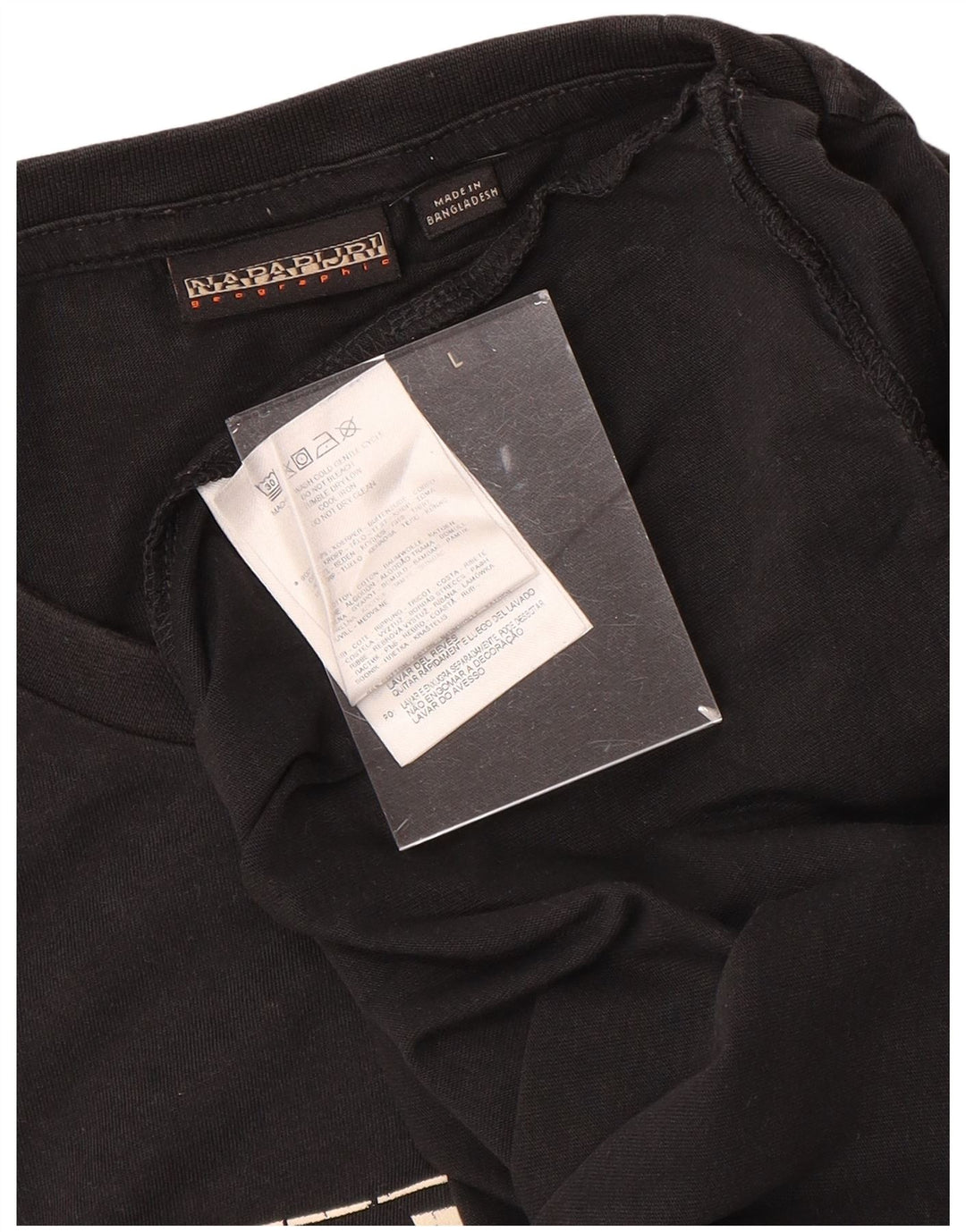 NAPAPIJRI Mens Geographic Graphic T-Shirt Top Large Black Cotton