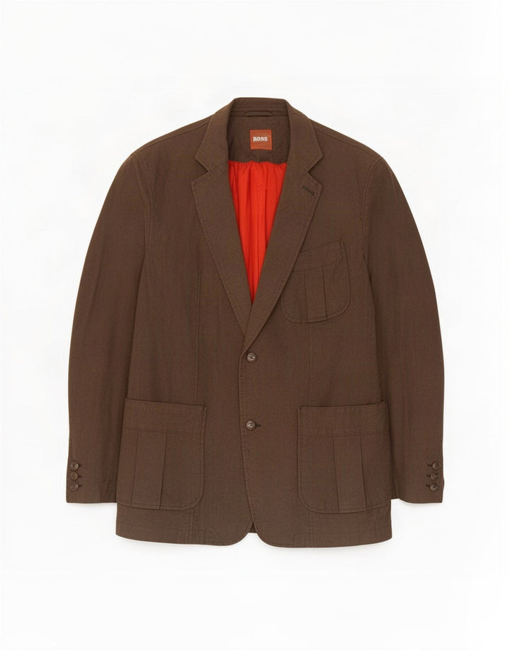 Hugo Boss Mens 2 Button Blazer Jacket EU 54 2XL Brown Cotton