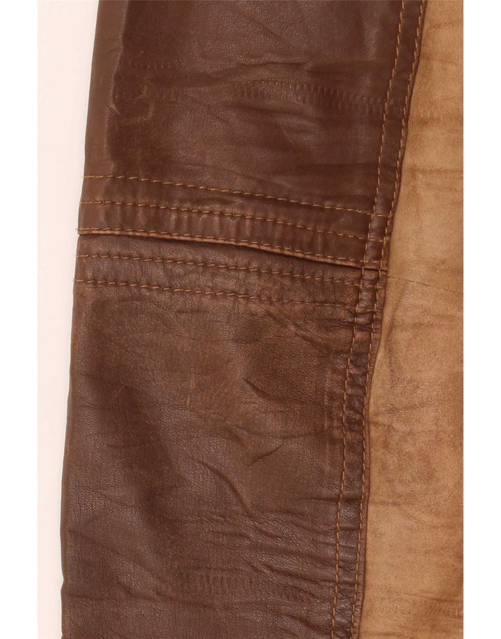 OVS Womens Leather Jacket IT 48 Medium Brown Colourblock