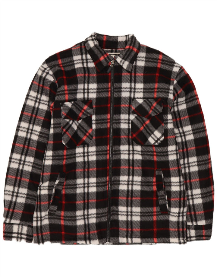 Vintage Mens Sherpa Lumberjack Flannel Shirt Medium Black Plaid Polyester
