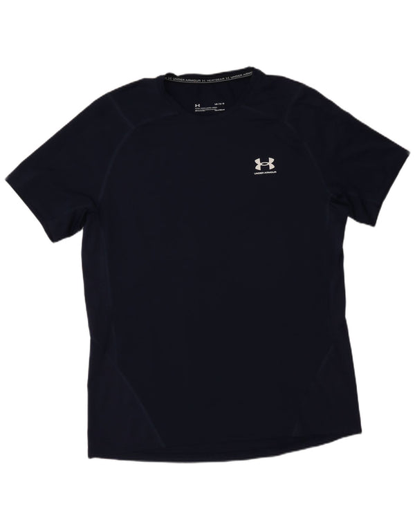 Under Armour Mens Heat Gear T-Shirt Top Large Navy Blue Polyester