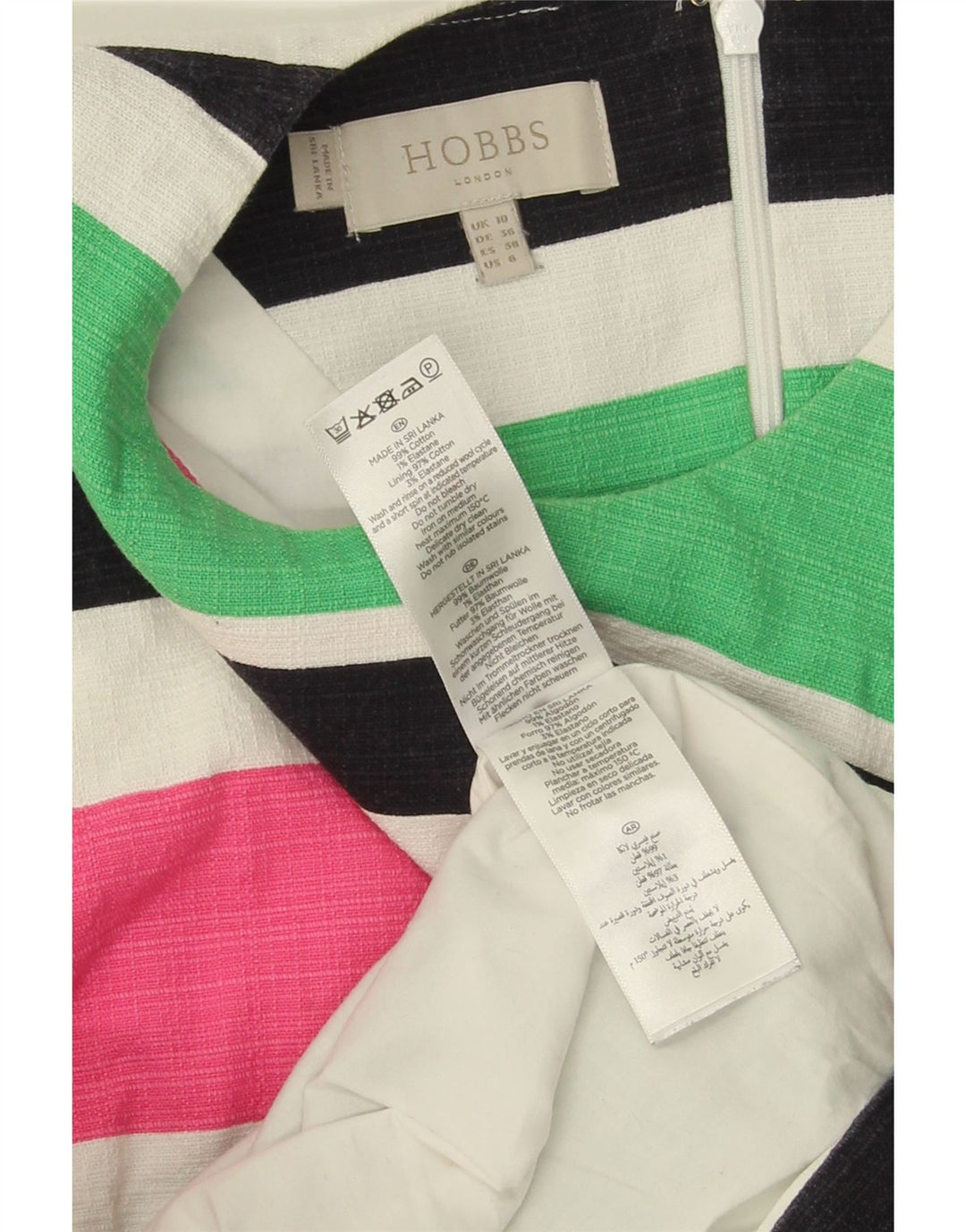 HOBBS Womens Sleeveless Sheath Dress UK 10 Small Multicoloured Striped