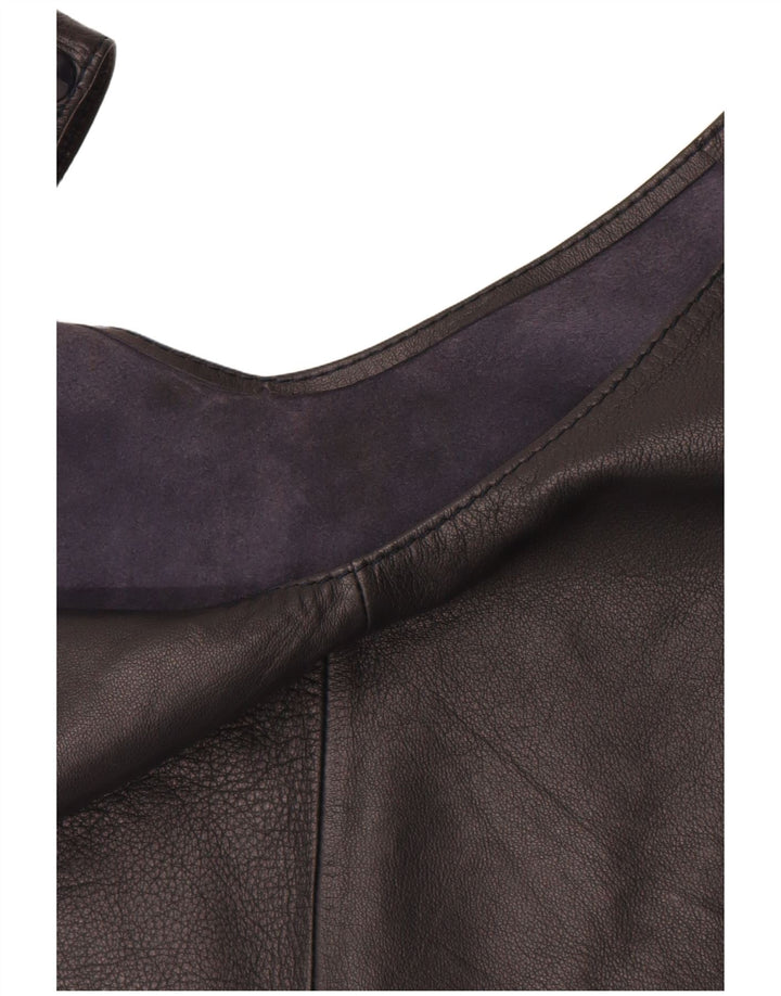 VINTAGE Womens Leather Crop Top UK 12 Medium Black