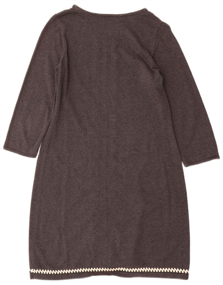 MONSOON Womens 3/4 Sleeve Jumper Dress UK 12 Medium Grey Cotton