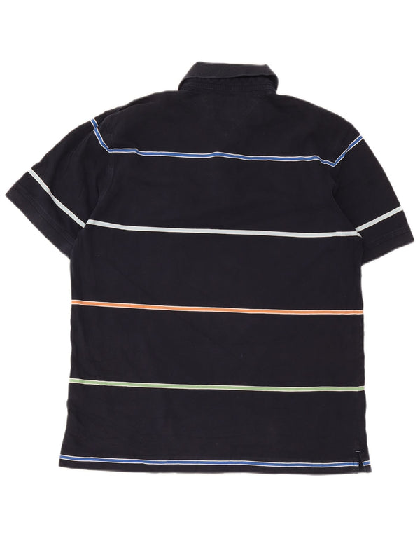 Tommy Hilfiger Mens Polo Shirt Medium Navy Blue Striped Cotton