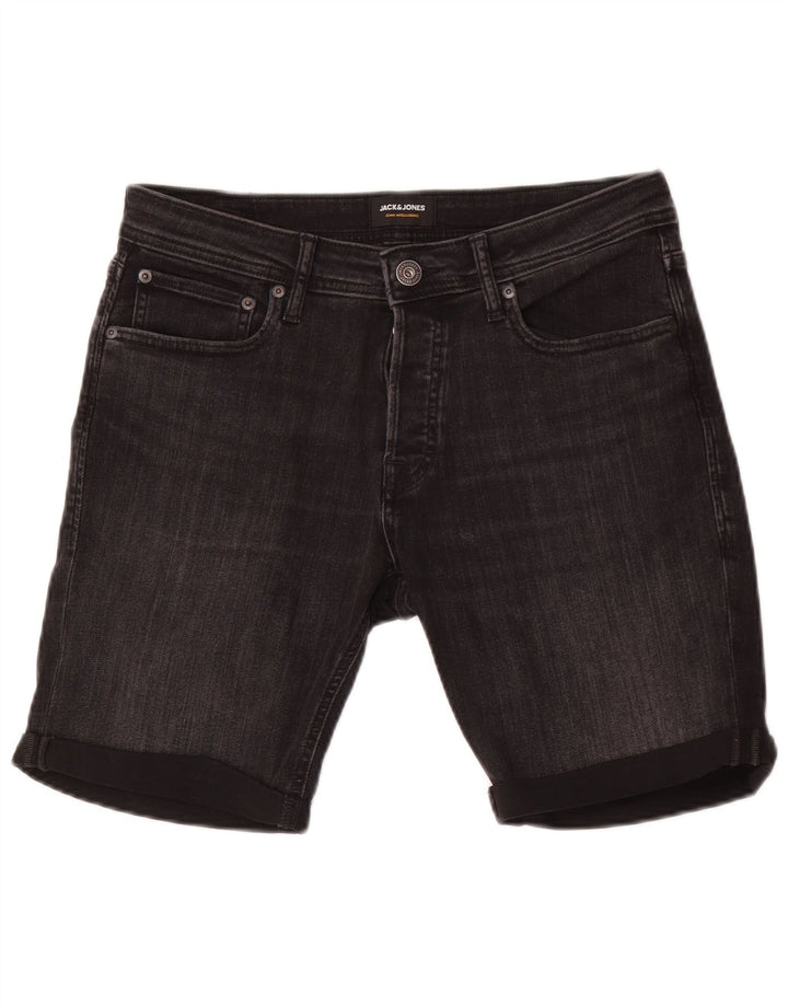 Jack & Jones Mens Denim Shorts Medium W32 Black Cotton