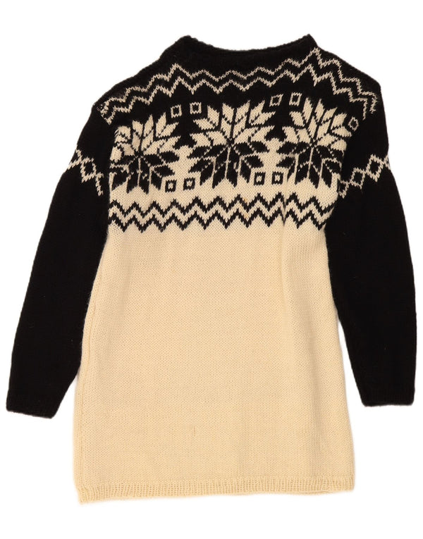 Vintage Womens Boat Neck Jumper Sweater UK 10 Small Beige Fair Isle