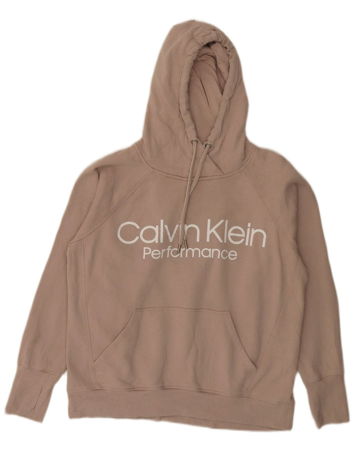 CALVIN KLEIN Womens Performance Loose Fit Hoodie Jumper UK 14 Medium Beige