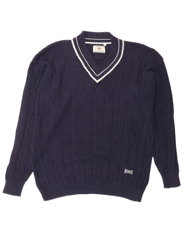 LEVI'S Mens V-Neck Jumper Sweater XL Navy Blue