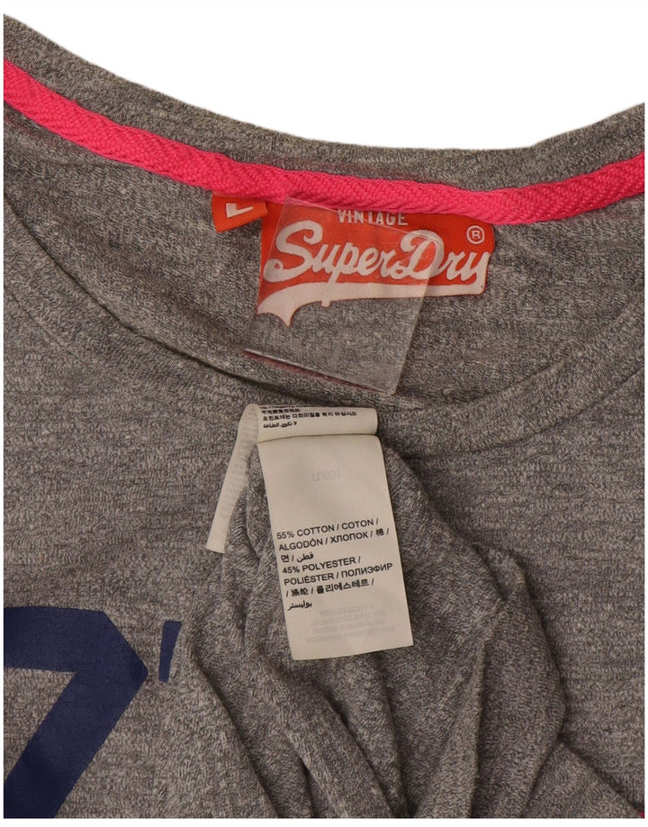 Superdry Womens Graphic T-Shirt Top UK 14 Large Grey Cotton