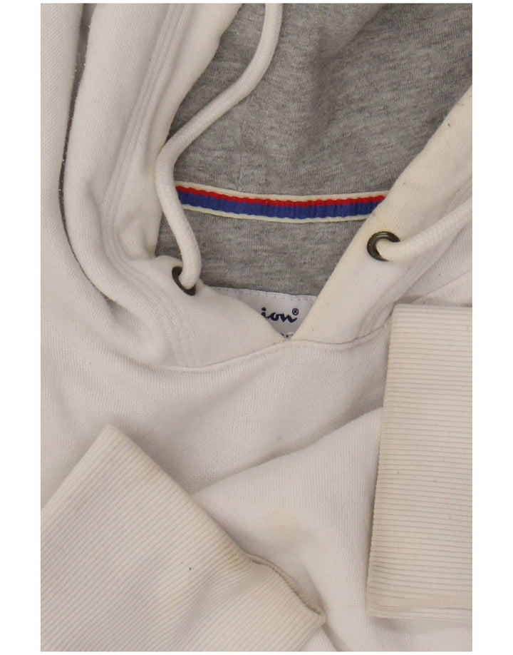 CHAMPION Mens Graphic Hoodie Jumper Large White Cotton