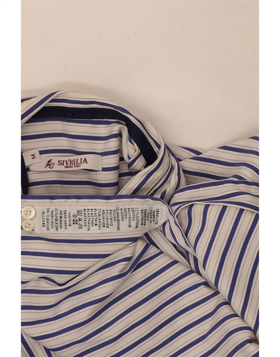 SIVIGLIA Mens Shirt Medium Blue Striped Cotton