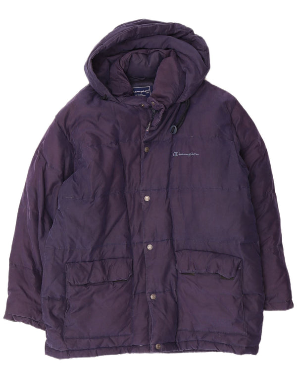 CHAMPION Mens Hooded Padded Jacket UK 38 Medium Navy Blue Nylon