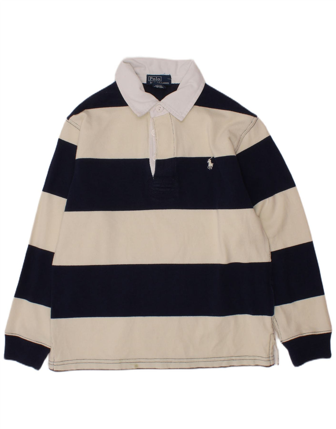 POLO RALPH LAUREN Boys Rugby Polo Shirt 6-7 Years Off White Striped