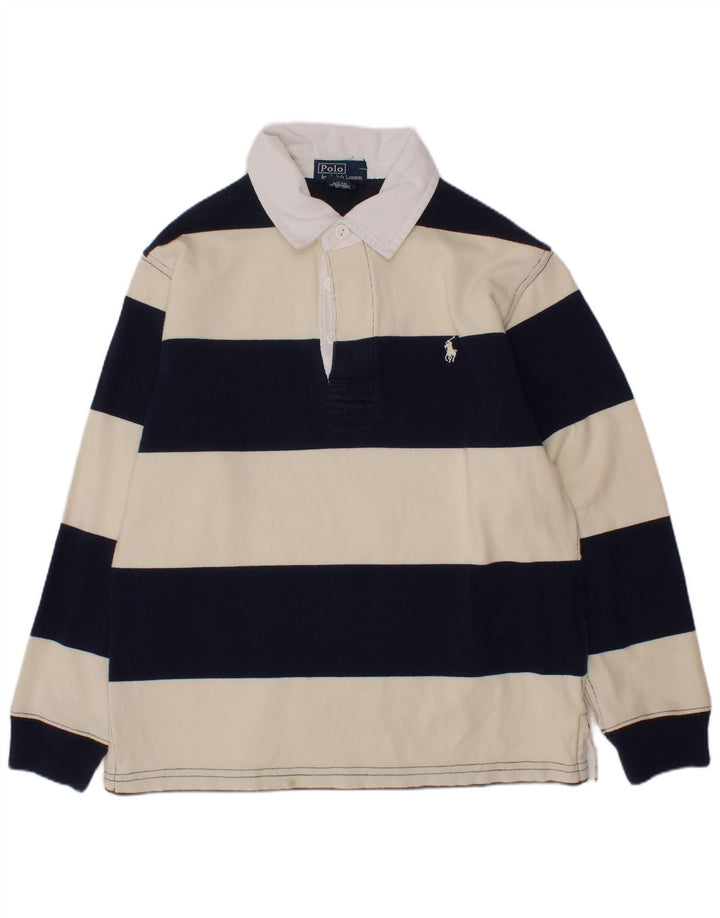 POLO RALPH LAUREN Boys Rugby Polo Shirt 6-7 Years Off White Striped