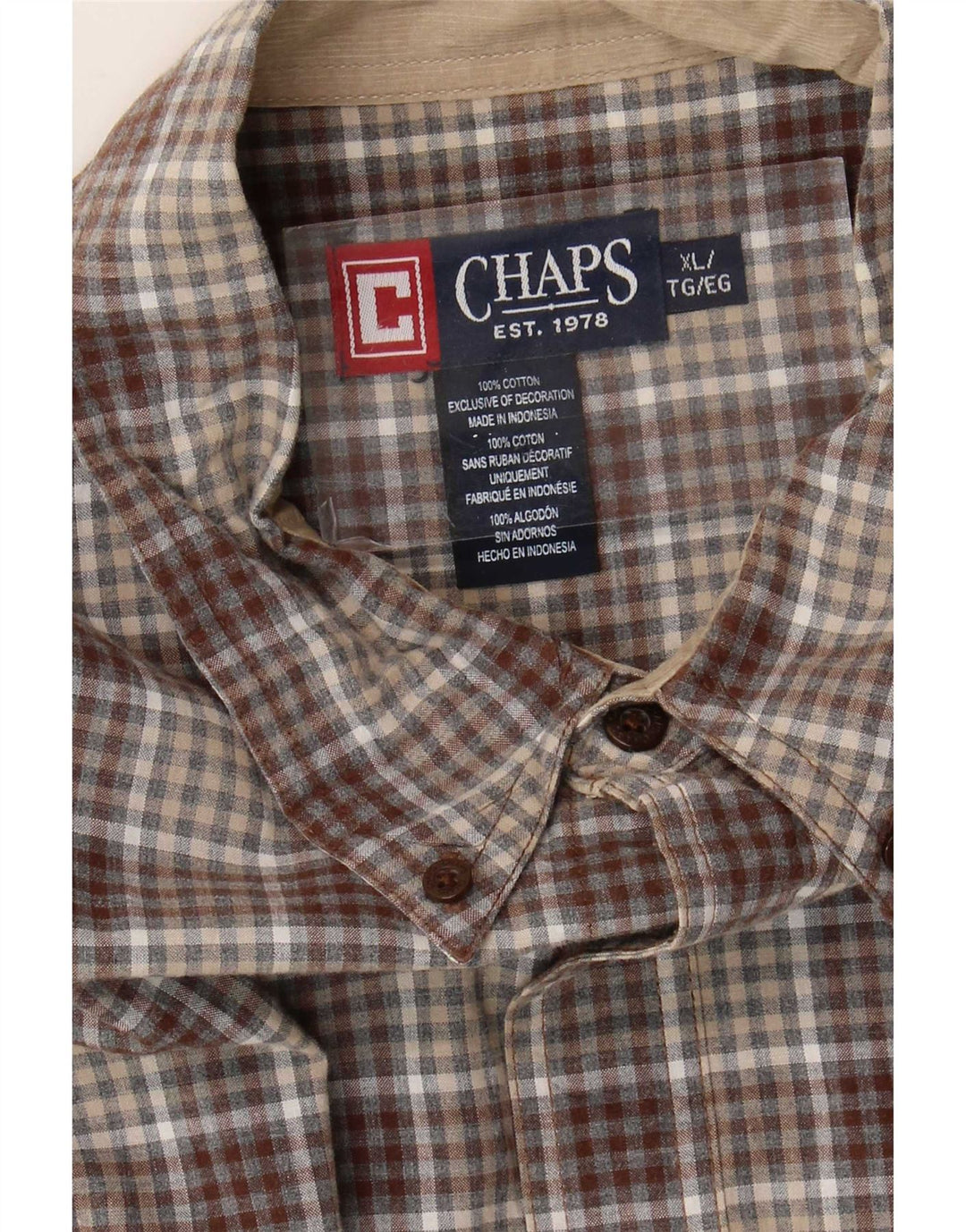 Chaps Mens Shirt XL Brown Check Cotton