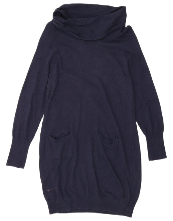 Joules Womens Roll Neck Jumper Dress UK 12 Medium Navy Blue Viscose