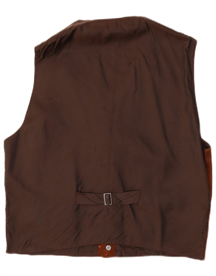 FABRIZIO DEL CARLO Mens Suede Waistcoat Large Brown Leather