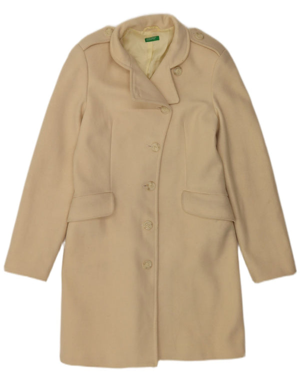 Benetton Womens Overcoat IT 44 Medium Off White Wool