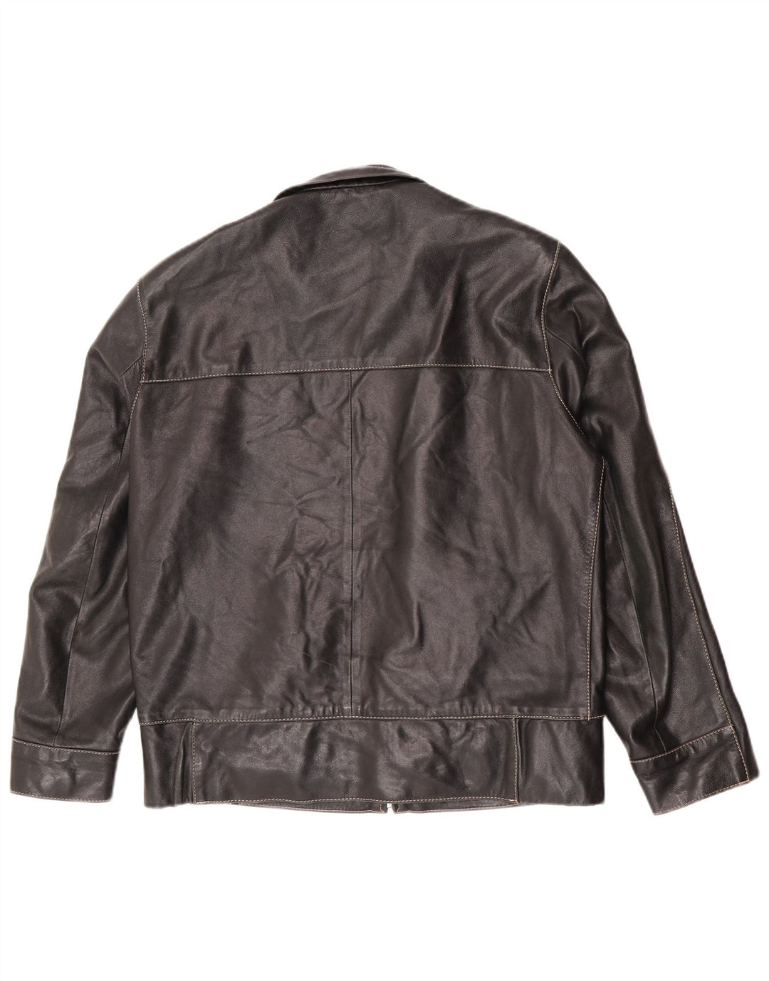 Vintage Mens Zip Leather Jacket IT 50 Large Black Biker