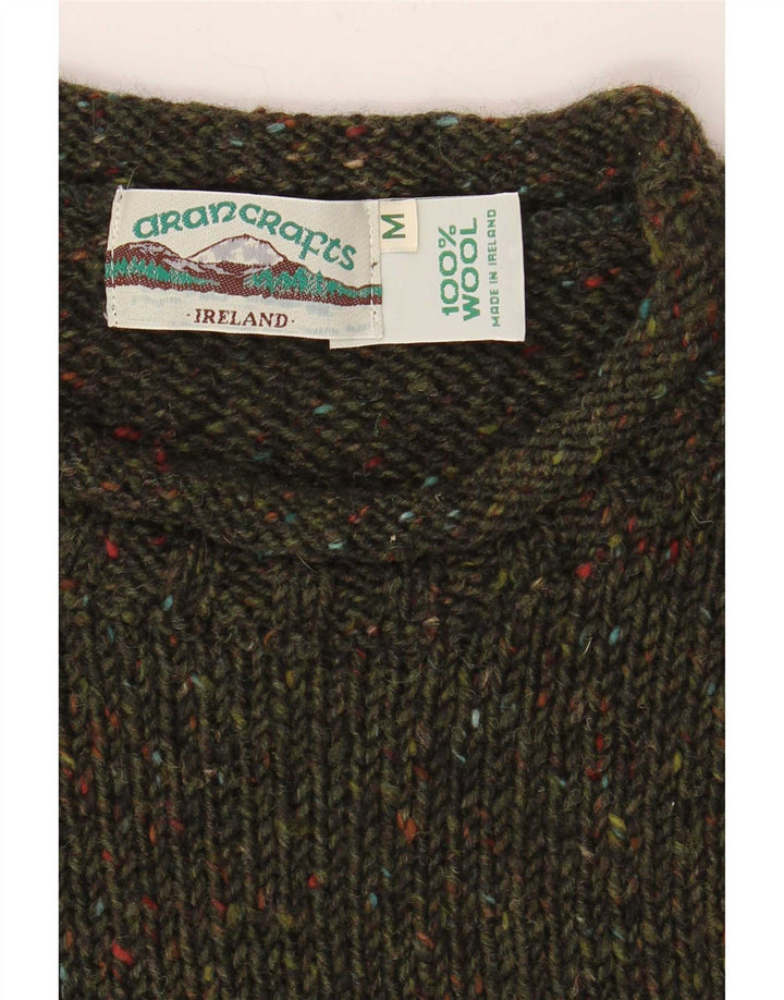 Aran Crafts Mens Boat Neck Jumper Sweater Medium Khaki Flecked Wool
