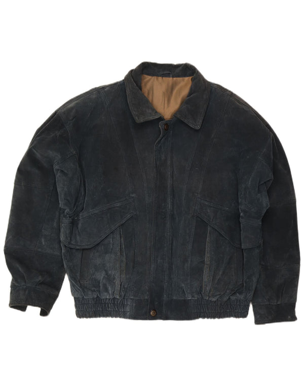 C&A Mens Suede Jacket UK 40 Large Navy Blue Leather