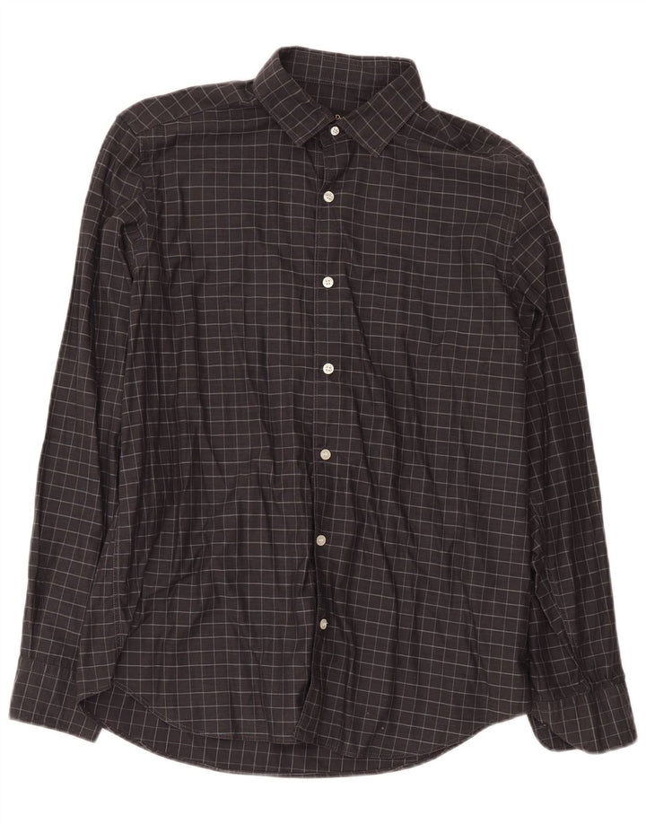 Massimo Dutti Mens Shirt Large Grey Check Cotton