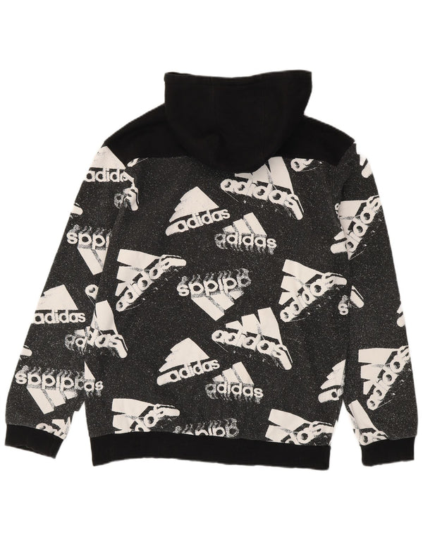 Adidas Mens Graphic Hoodie Jumper Large Black Flecked Cotton