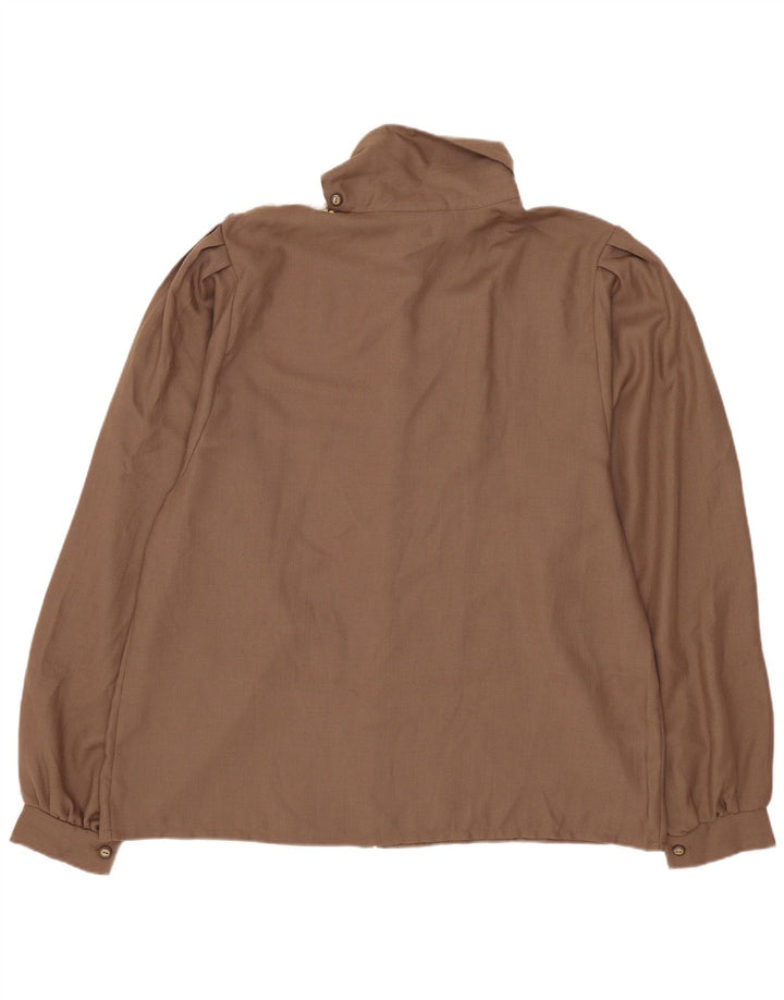 Vintage Womens Long Sleeve Blouse Top EU 44 XL Brown Colourblock Polyester