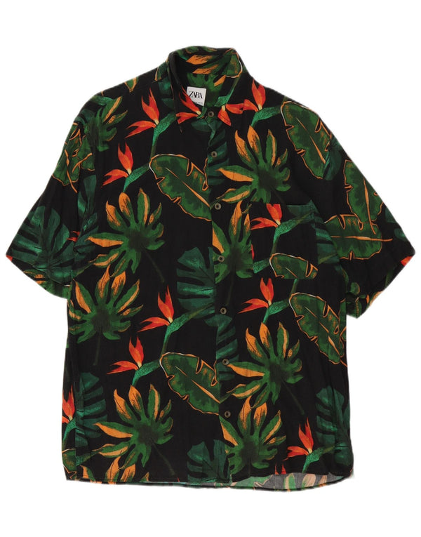 Zara Mens Short Sleeve Shirt Medium Black Floral Viscose