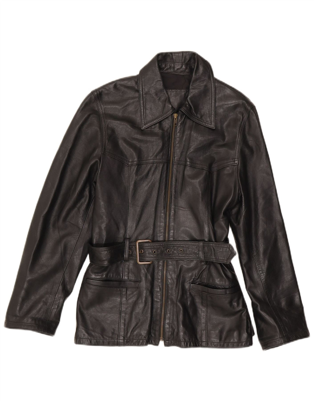 Vintage Womens Leather Jacket IT 44 Medium Black Leather