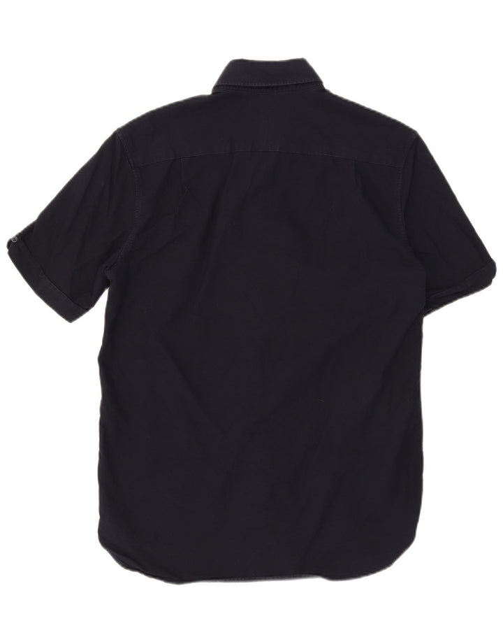 FRED PERRY Mens Short Sleeve Shirt Small Navy Blue Cotton