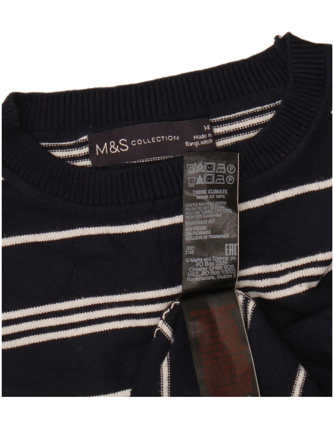 MARKS & SPENCER Womens Crop Crew Neck Jumper Sweater UK14 Medium Navy Blue