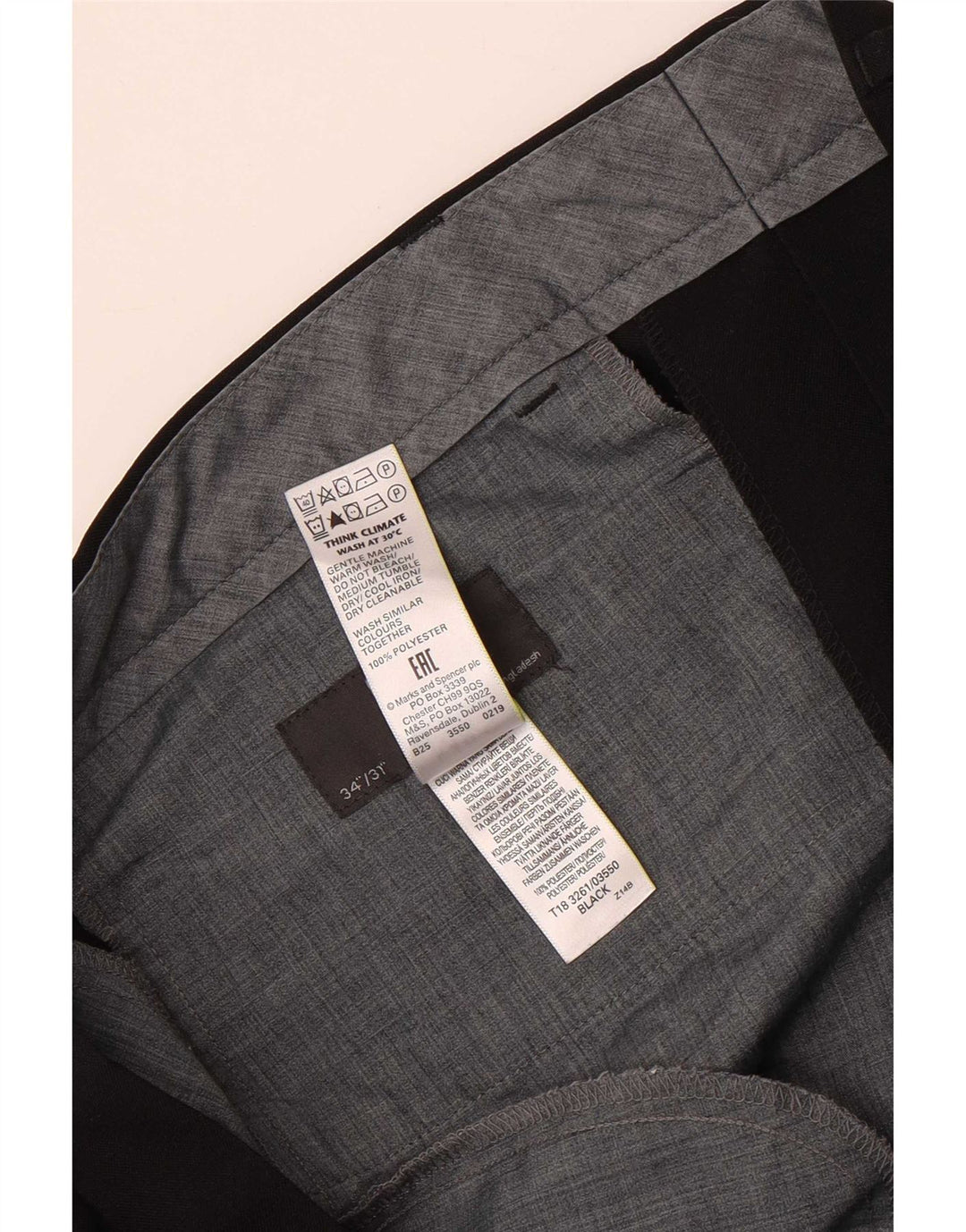 Marks & Spencer Mens Straight Regular Suit Trousers W34 L31 Black Polyester