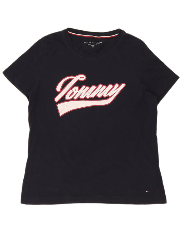 Tommy Hilfiger Womens Graphic T-Shirt Top UK 14 Medium Navy Blue Cotton