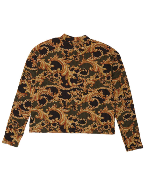 Zara Womens Crop Top Long Sleeve UK 10 Small Black Paisley Polyester