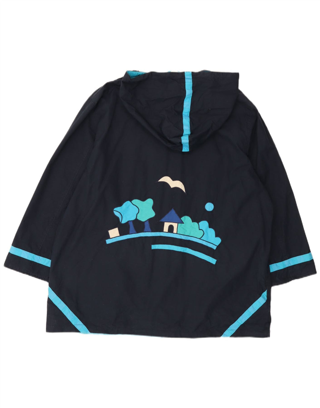 DW-SHOP Womens Graphic Hooded Windbreaker Coat UK 20 2XL Navy Blue Cotton