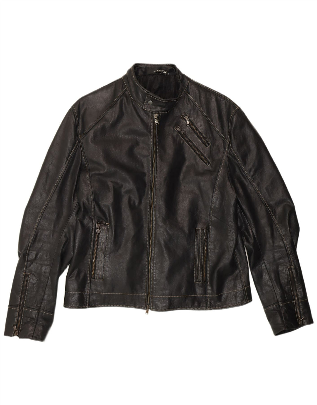 VINTAGE Mens Leather Racer Jacket UK 40 Large Black Leather