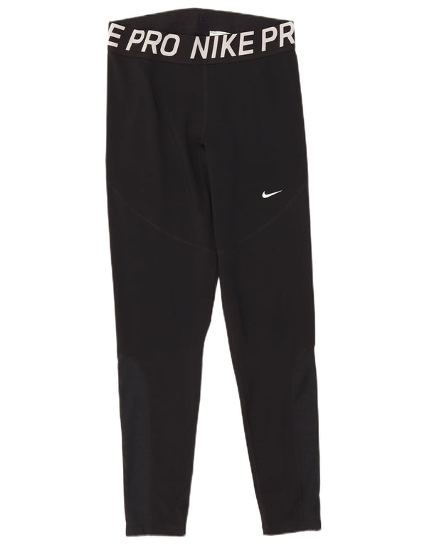 Nike Womens Dri Fit Graphic Leggings UK 14 Large Black Colourblock