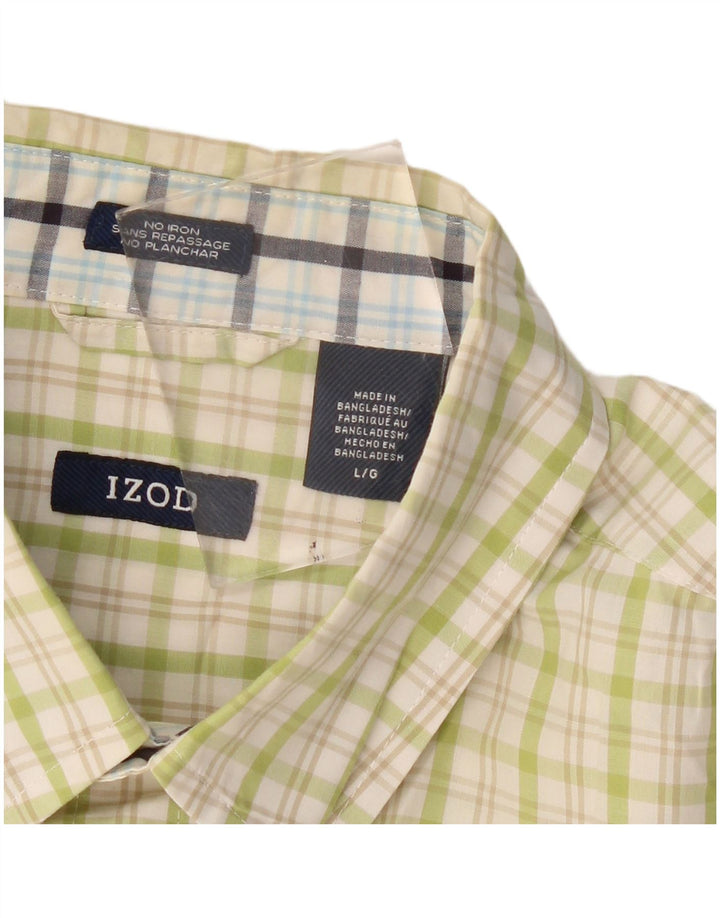 Izod Mens Checked  Regular Fit Shirt Large Green Check Cotton