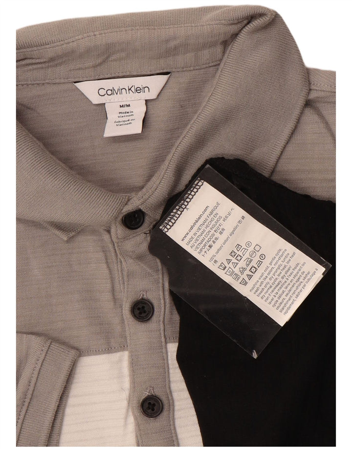 CALVIN KLEIN Mens Polo Shirt Medium Black Colourblock Cotton