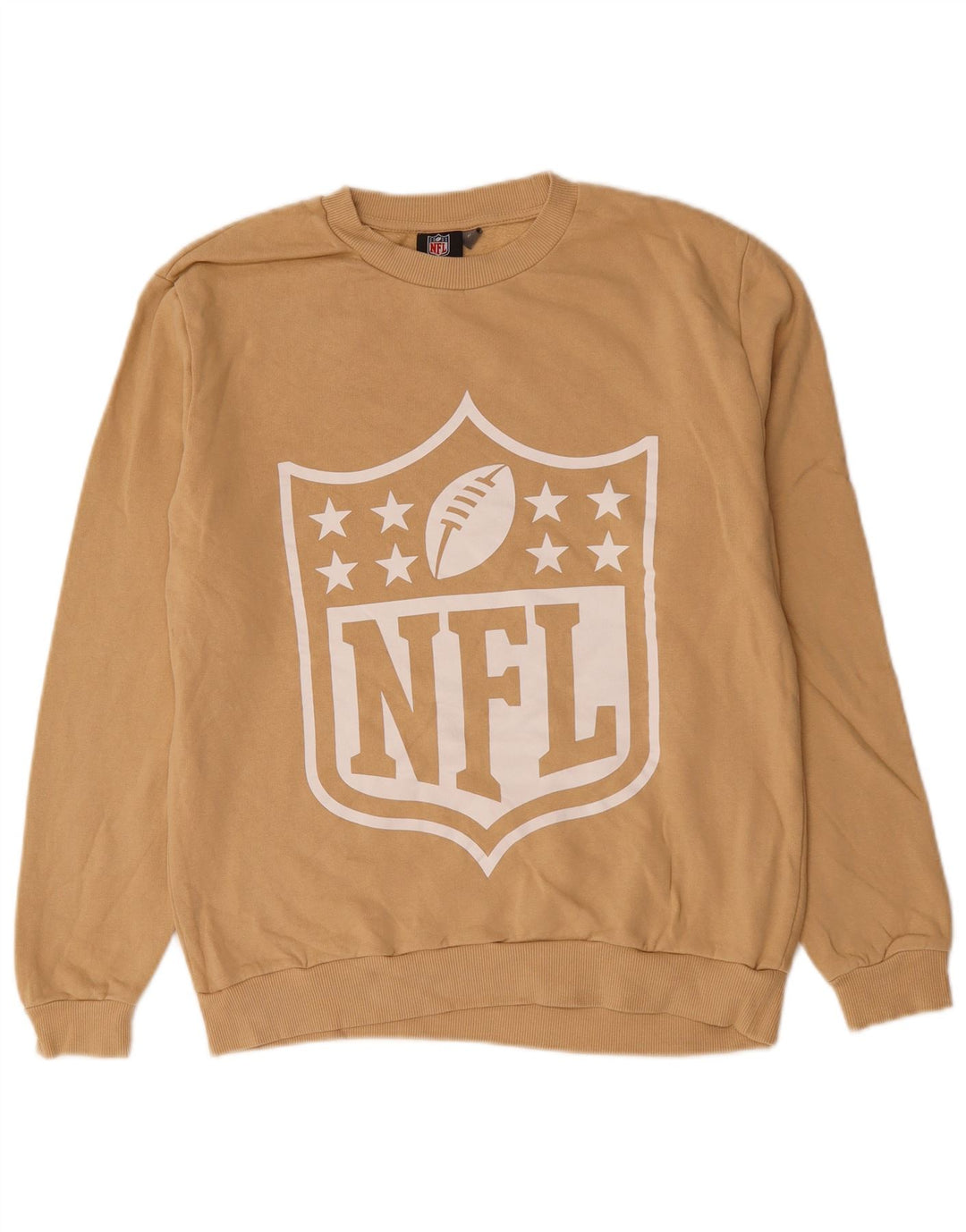 NFL Womens Graphic Sweatshirt Jumper UK 14 Medium Beige Cotton