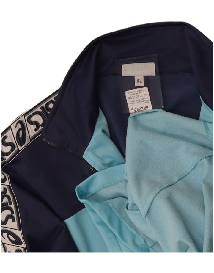 ASICS Mens Graphic Tracksuit Top Jacket XL Blue Colourblock Polyester