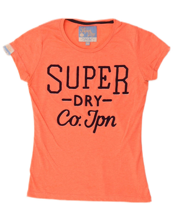 Superdry Womens Graphic T-Shirt Top UK 12 Medium Orange Cotton