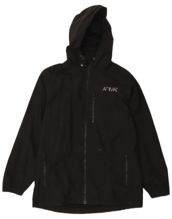 ANIMAL Boys Hooded Rain Jacket 13-14 Years Large Black Nylon