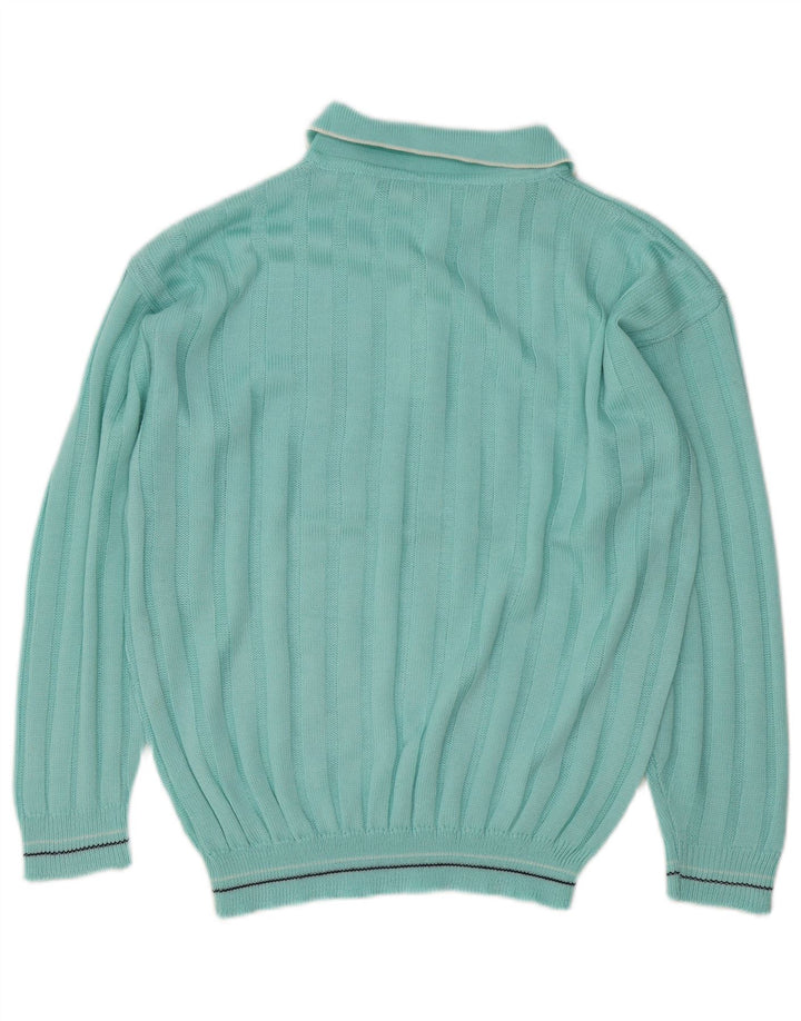 Vintage Mens Polo Neck Jumper Sweater Medium Turquoise