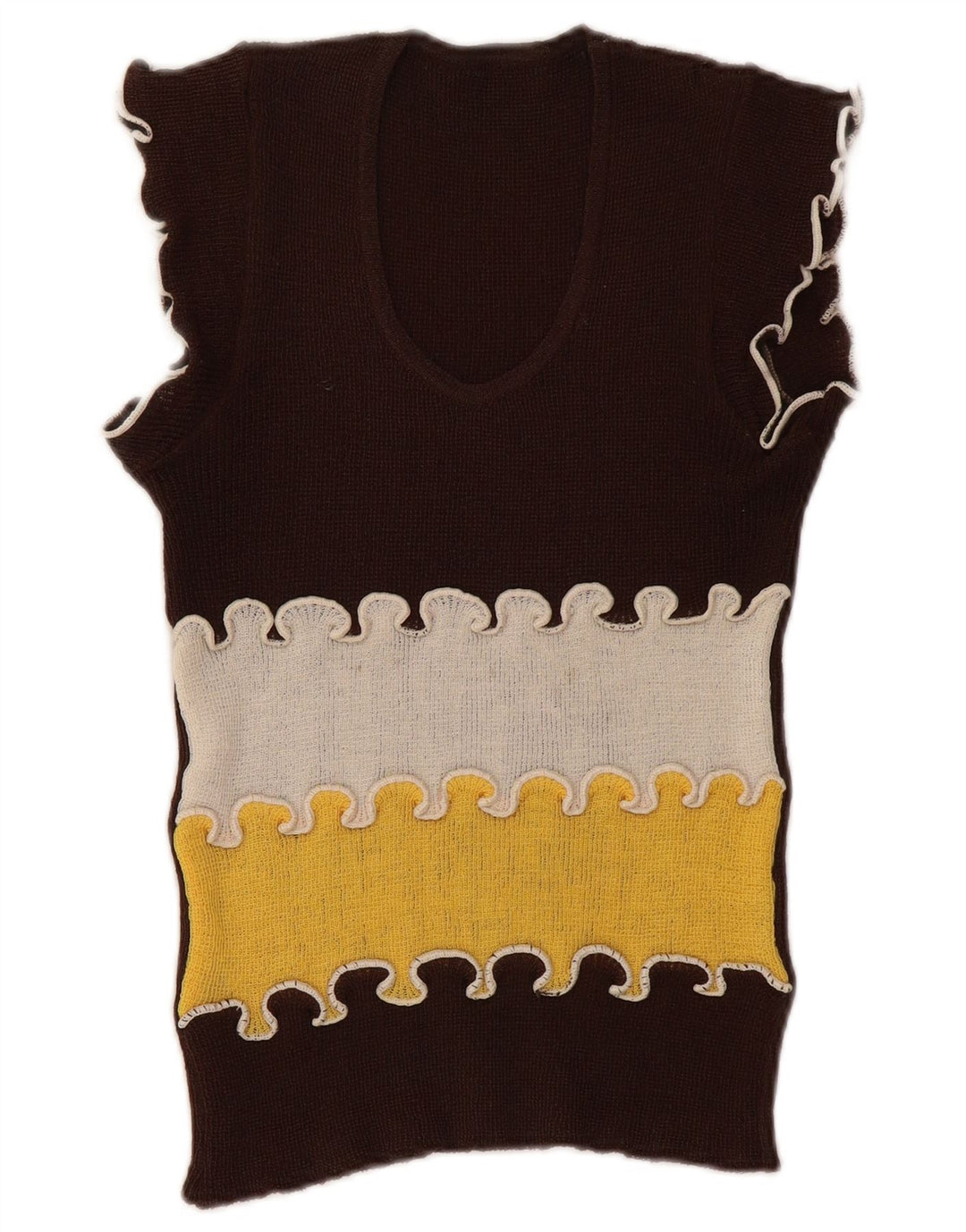 Vintage Womens Vest Tank Top UK 8 Small Brown Colourblock