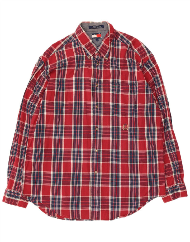 Tommy Hilfiger Mens Shirt Large Red Check Cotton